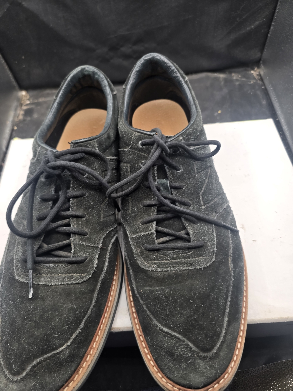 New Balance Black Suede Derby Sneakers‎ with Brown Welt